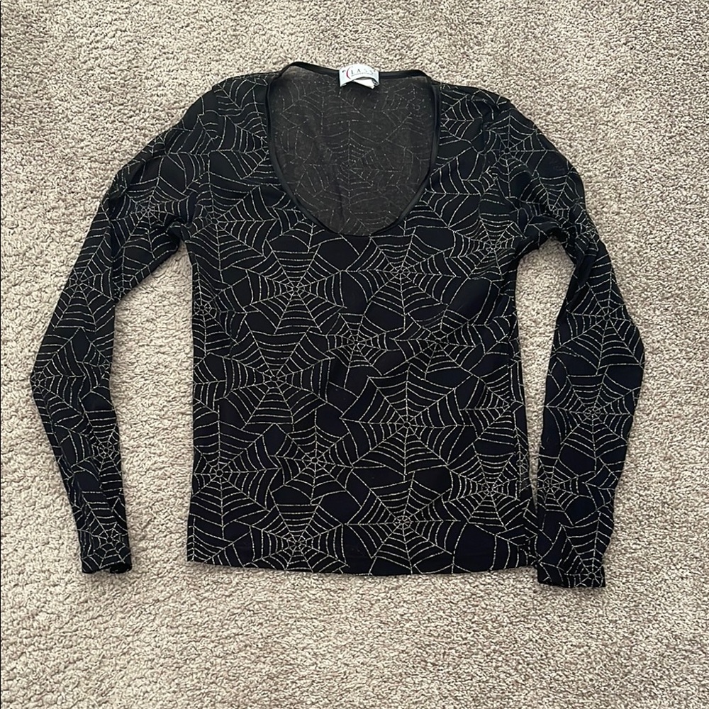 Black Spider Web Long Sleeve Top